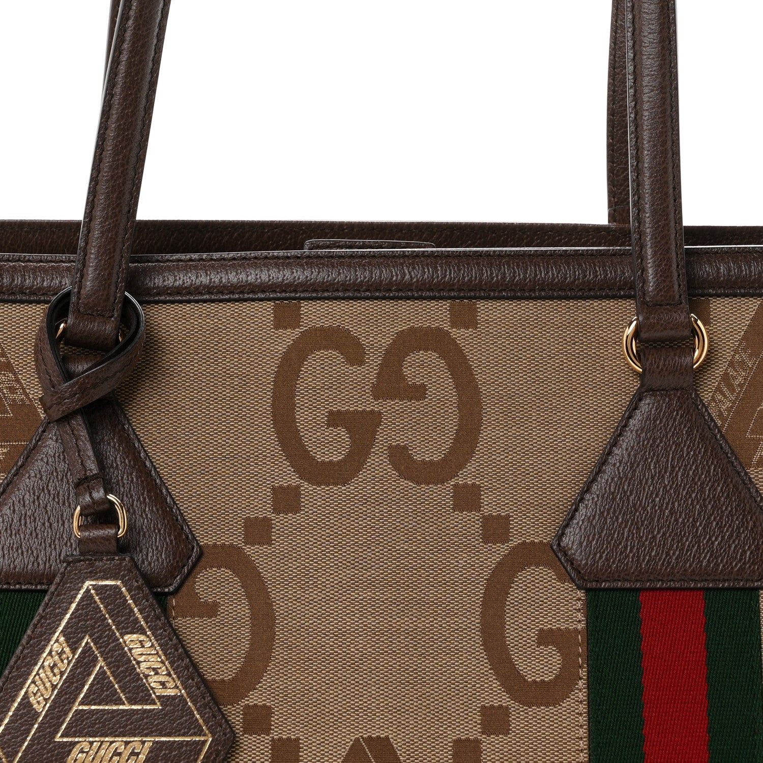 Gucci X PALACE Monogram Jumbo GG Textured Dollar Calfskin Web Medium Ophidia Shopping Tote Camel Ebony 7 of 9
