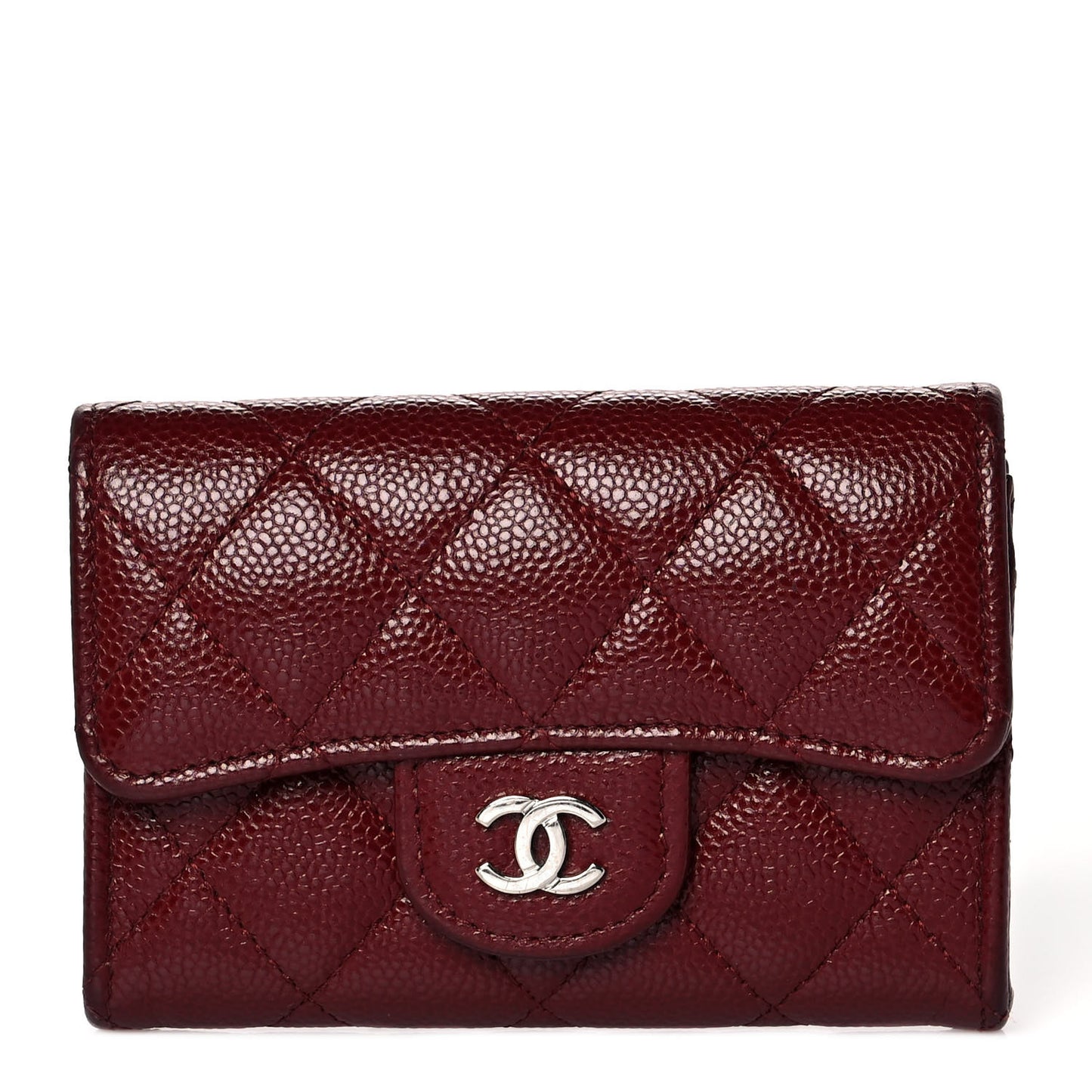 Caviar Quilted Flap Card Holder Wallet Burgundy