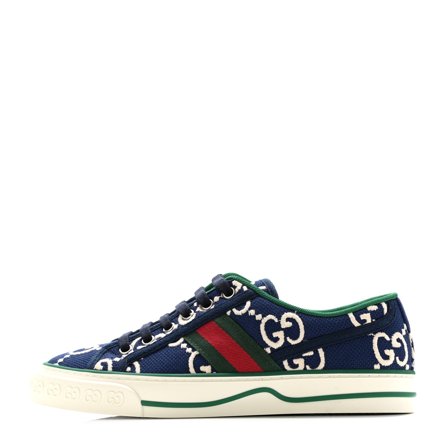 Gucci Cotton GG Monogram Web Womens 1977 Tennis Sneakers 36.5 Ink Ivory Blue 1 of 7