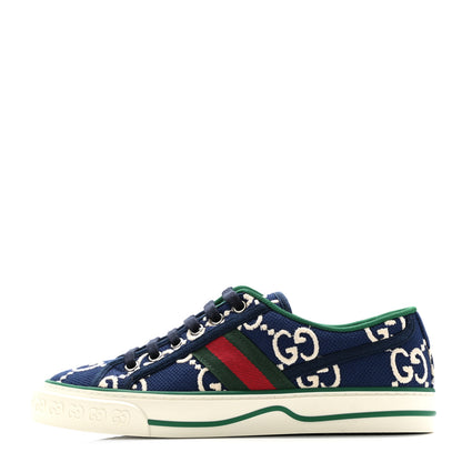 Gucci Cotton GG Monogram Web Womens 1977 Tennis Sneakers 36.5 Ink Ivory Blue 1 of 7