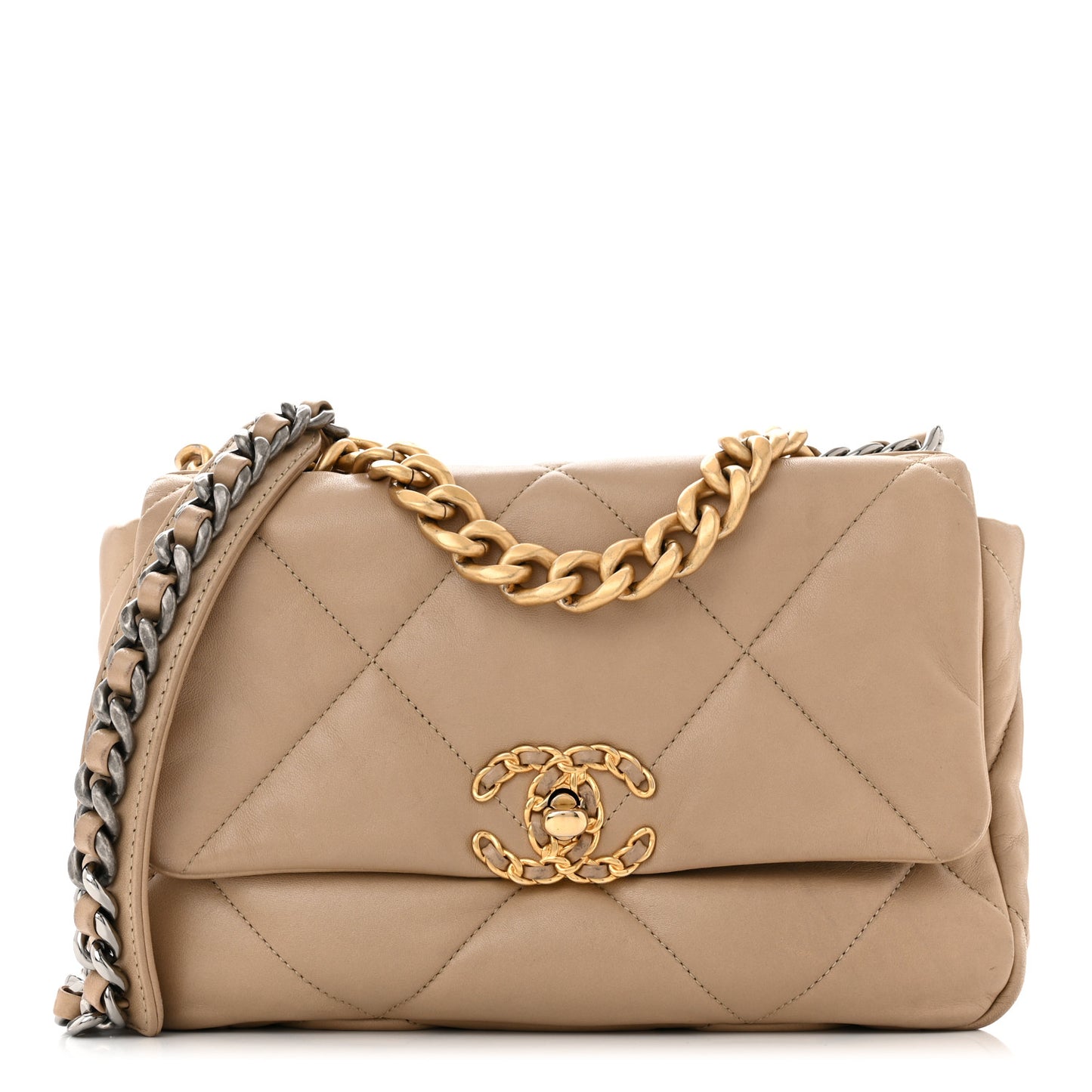 Lambskin Quilted Medium Chanel 19 Flap Dark Beige