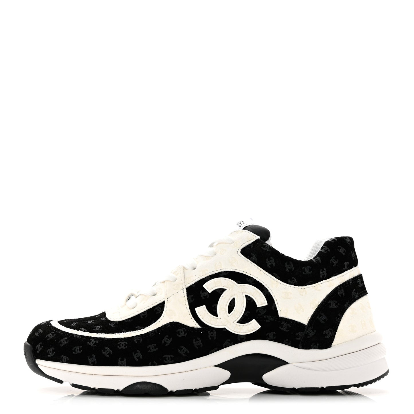 Nylon Suede Calfskin Printed CC Sneakers 39 White Black