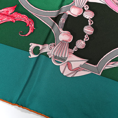 Hermes Silk Plumets du Roy Scarf 90 Vert Rose Blanc 6 of 7