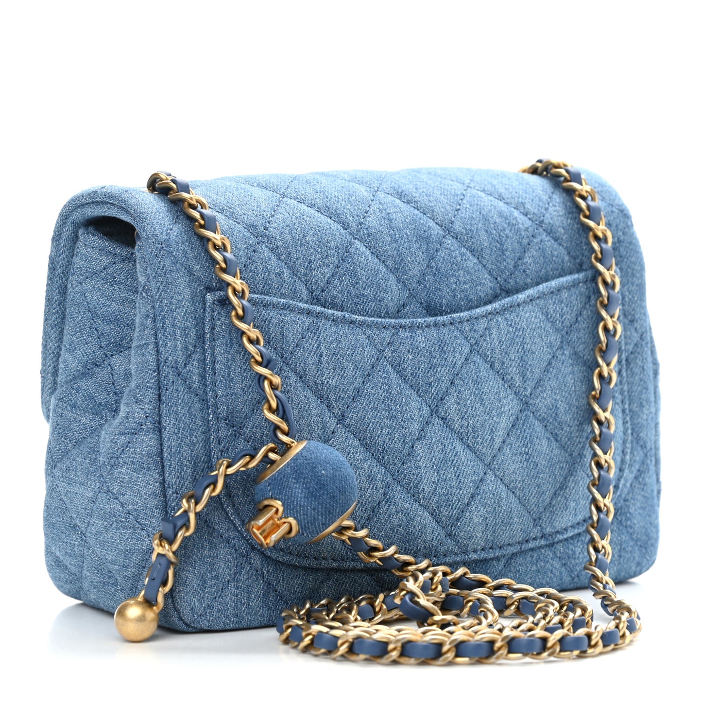 Denim Quilted Mini Pearl Crush Flap Blue