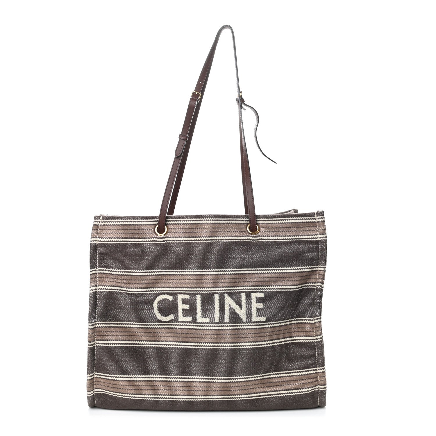 Celine Canvas Calfskin Jacquard Vertical Cabas Grey Brown 1 of 9