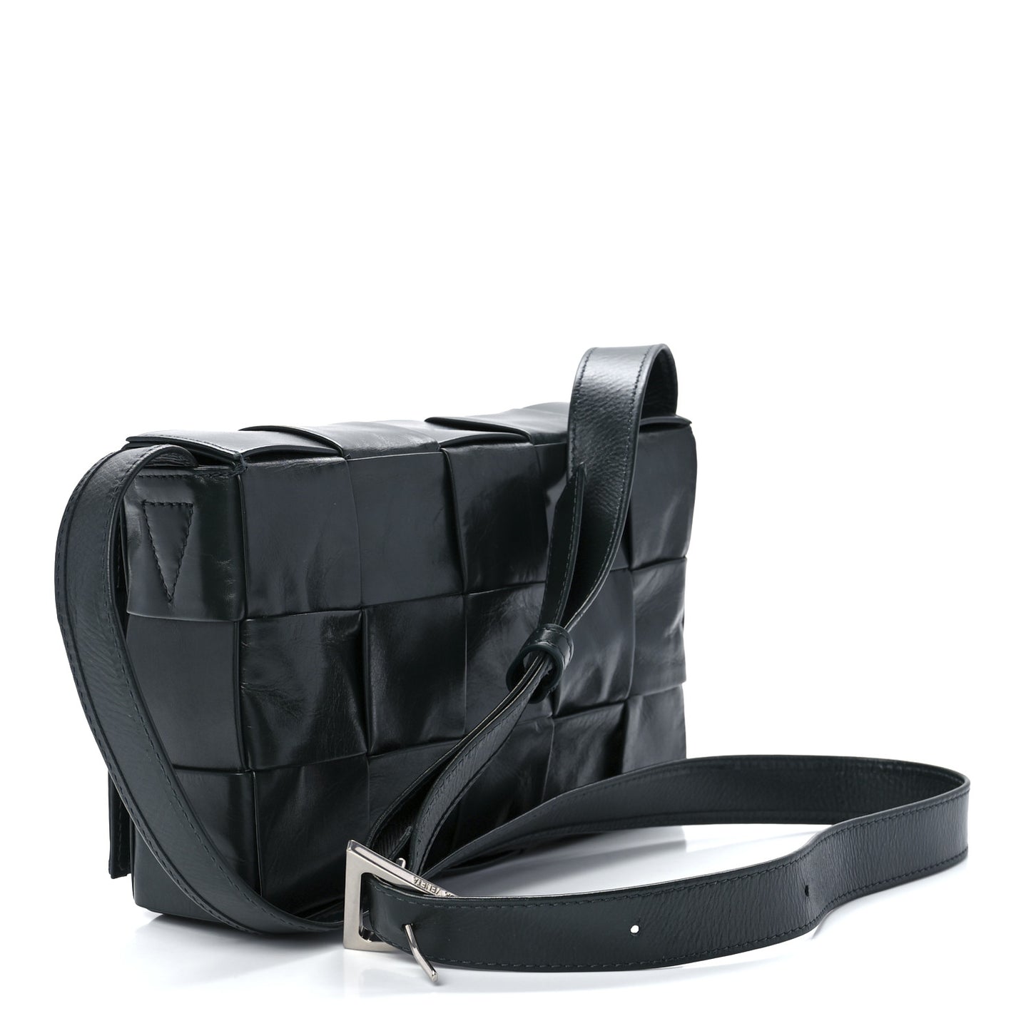 Paper Calfskin Maxi Intreccio Cassette Crossbody Bag Black