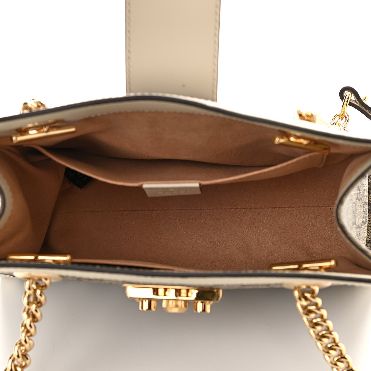 Gucci GG Supreme Monogram Moon Calfskin Small Padlock Tote Beige Ebony Mystic White 4 of 10