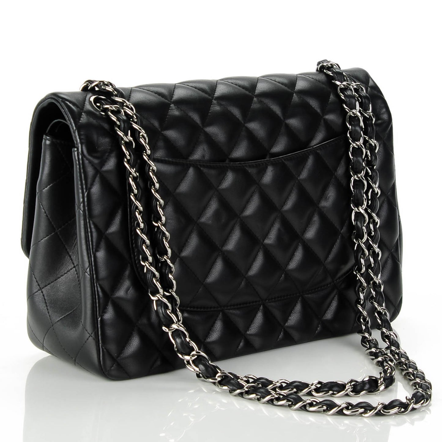 Lambskin Quilted Jumbo Double Flap Black
