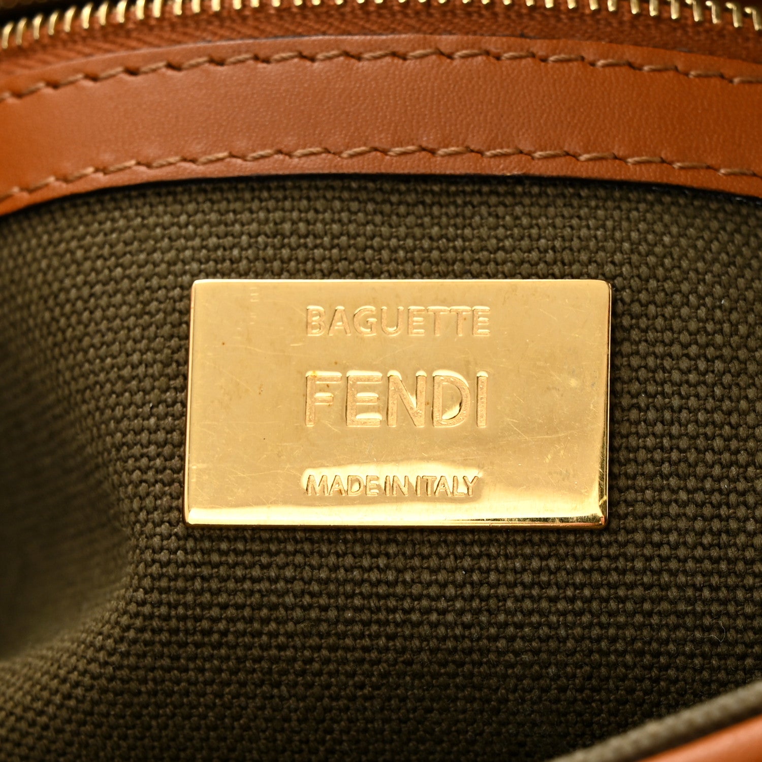 Fendi Canvas Vitello King FF Embroidered Baguette Amazzonia Cuoio 6 of 10
