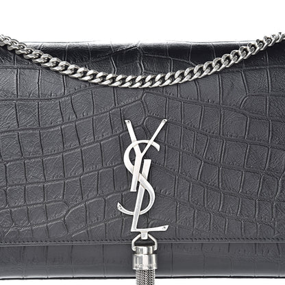 Saint Laurent Calfskin Crocodile Embossed Medium Classic Monogram Kate Tassel Satchel Black 8 of 10