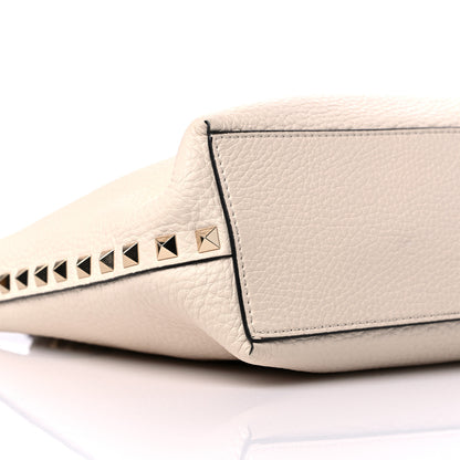 Valentino Garavani Grained Calfskin Small Rockstud Flip Lock Tote Light Ivory Rubino 7 of 9