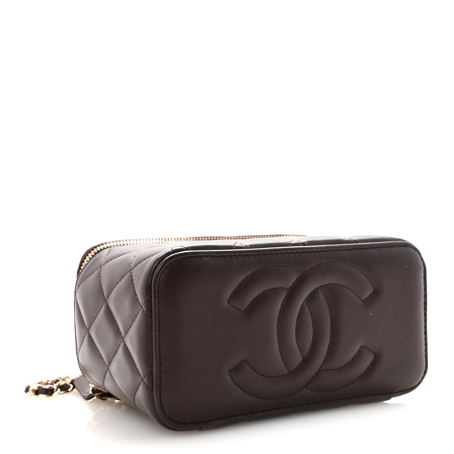 Chanel Lambskin Quilted Small Top Handle Vanity Case With Chain Dark Brown 4 of 10