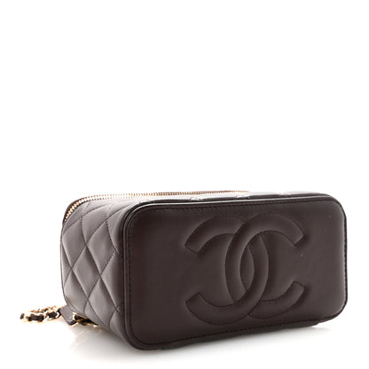 Chanel Lambskin Quilted Small Top Handle Vanity Case With Chain Dark Brown 4 of 10