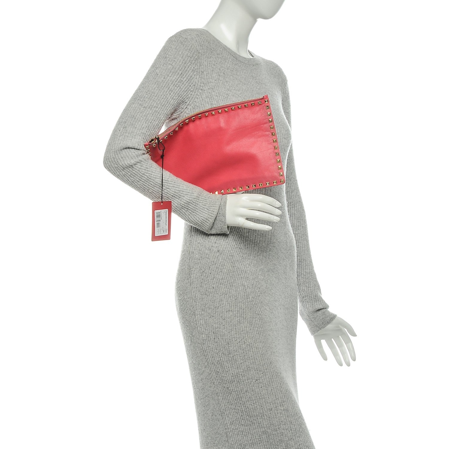 Valentino Garavani Vitello Large Rockstud Zip Pouch Deep Rose 2 of 13