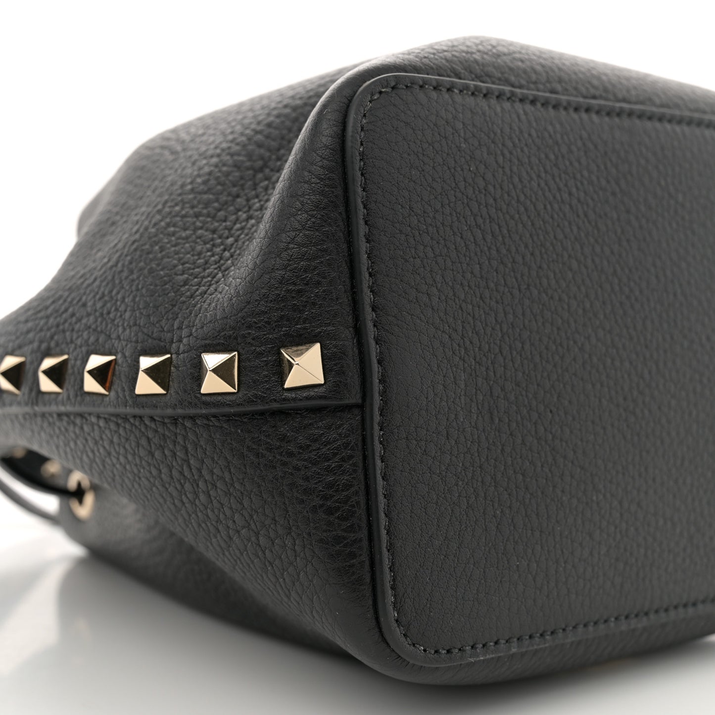 Grained Calfskin Rockstud Bucket Bag Black