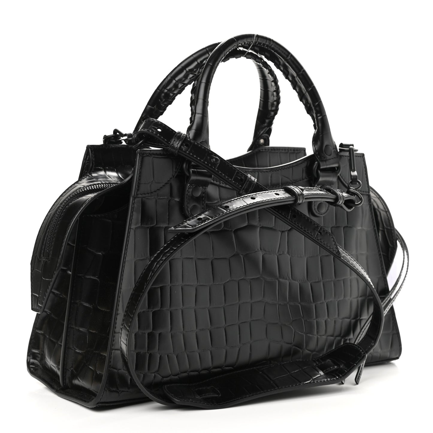 Semi Shiny Calfskin Crocodile Embossed Neo Classic Black Hardware S City Black