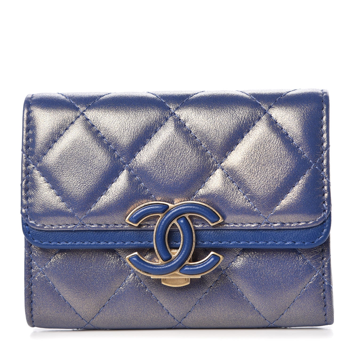 Chanel Iridescent Lambskin Quilted Card Holder Blue 1 of 9