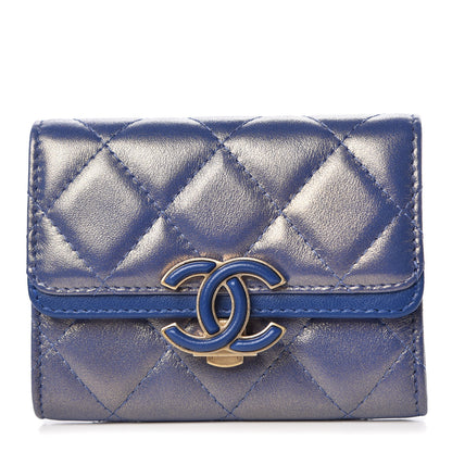 Chanel Iridescent Lambskin Quilted Card Holder Blue 1 of 9