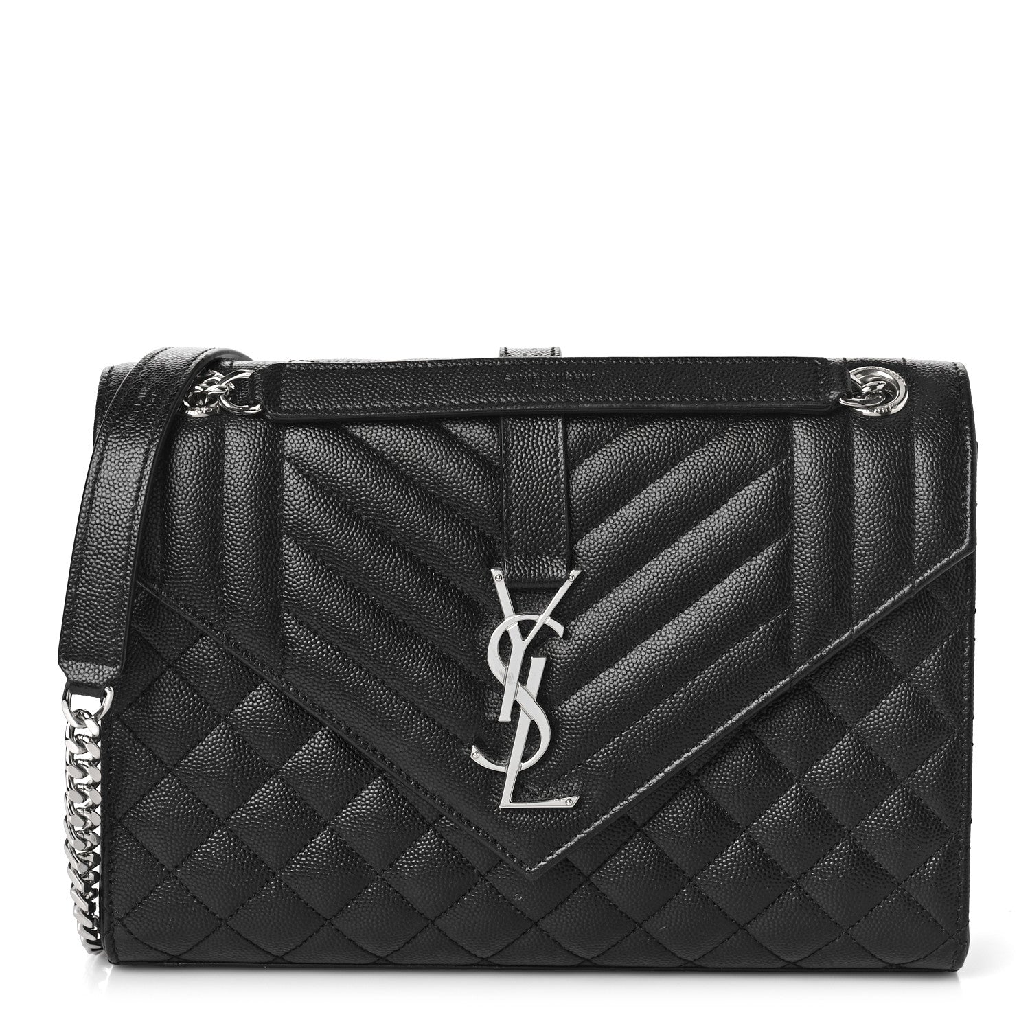 Saint Laurent Grain De Poudre Textured Mixed Matelasse Triquilt Medium Monogram Satchel Black 1 of 10