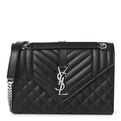 Saint Laurent Grain De Poudre Textured Mixed Matelasse Triquilt Medium Monogram Satchel Black 1 of 10