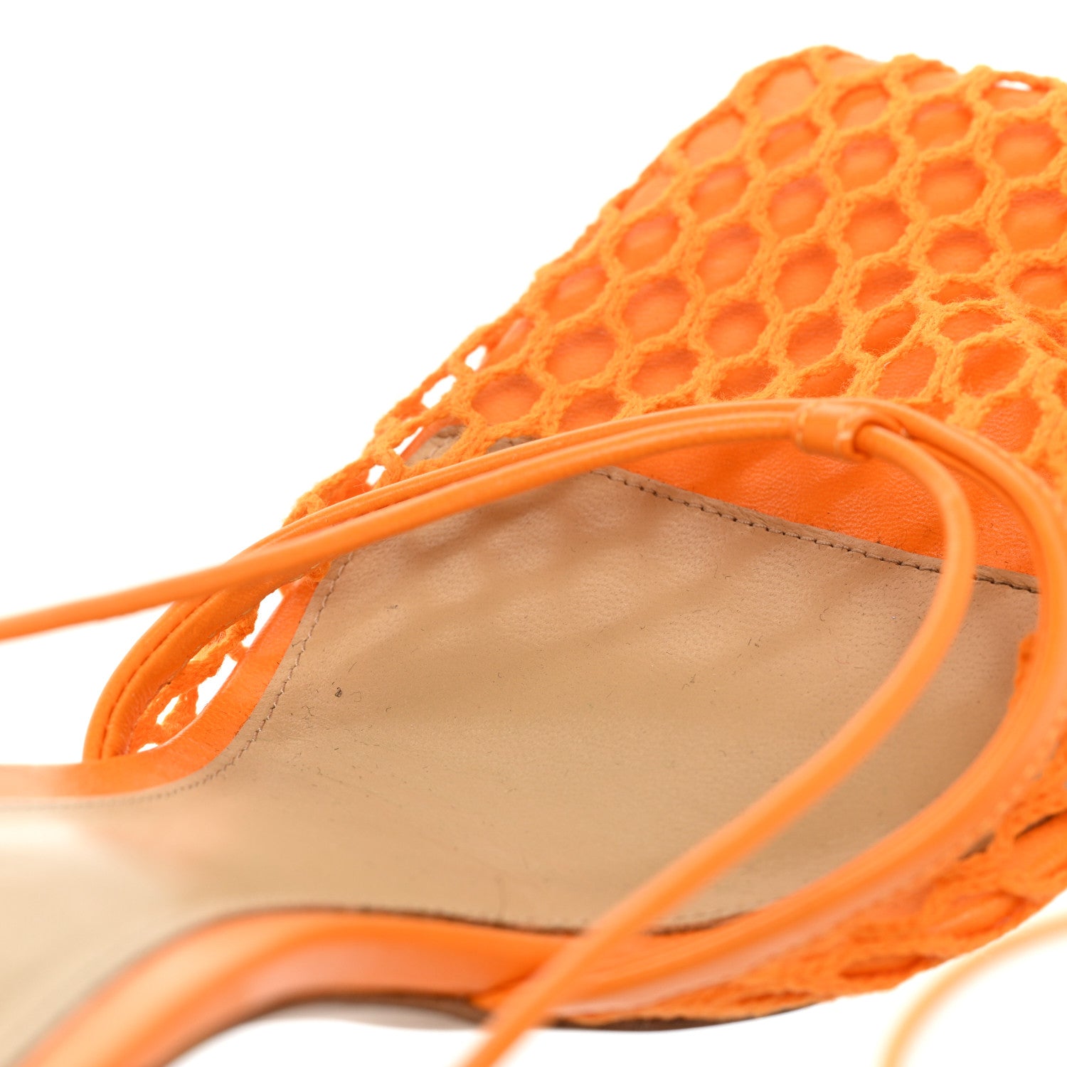 Bottega Veneta Mesh Nappa Stretch Ankle Tie Sandals 38.5 Tangerine 9 of 12