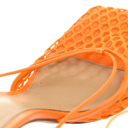 Bottega Veneta Mesh Nappa Stretch Ankle Tie Sandals 38.5 Tangerine 9 of 12