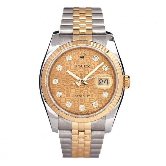 Rolex Stainless Steel 18K Yellow Gold Diamond 36mm Oyster Perpetual Datejust Watch Champagne Jubilee 126233 1 of 5