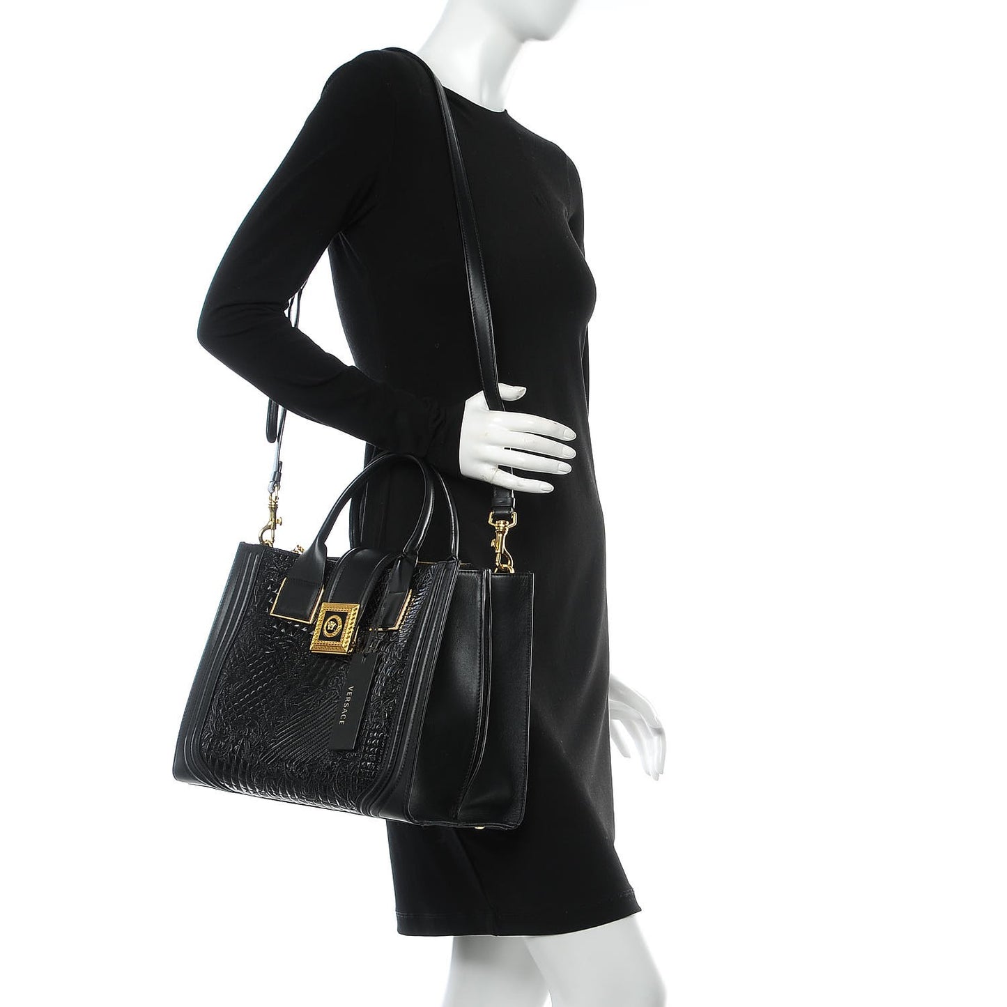 Patent Calfskin Barocco Quilted Day Bag Black