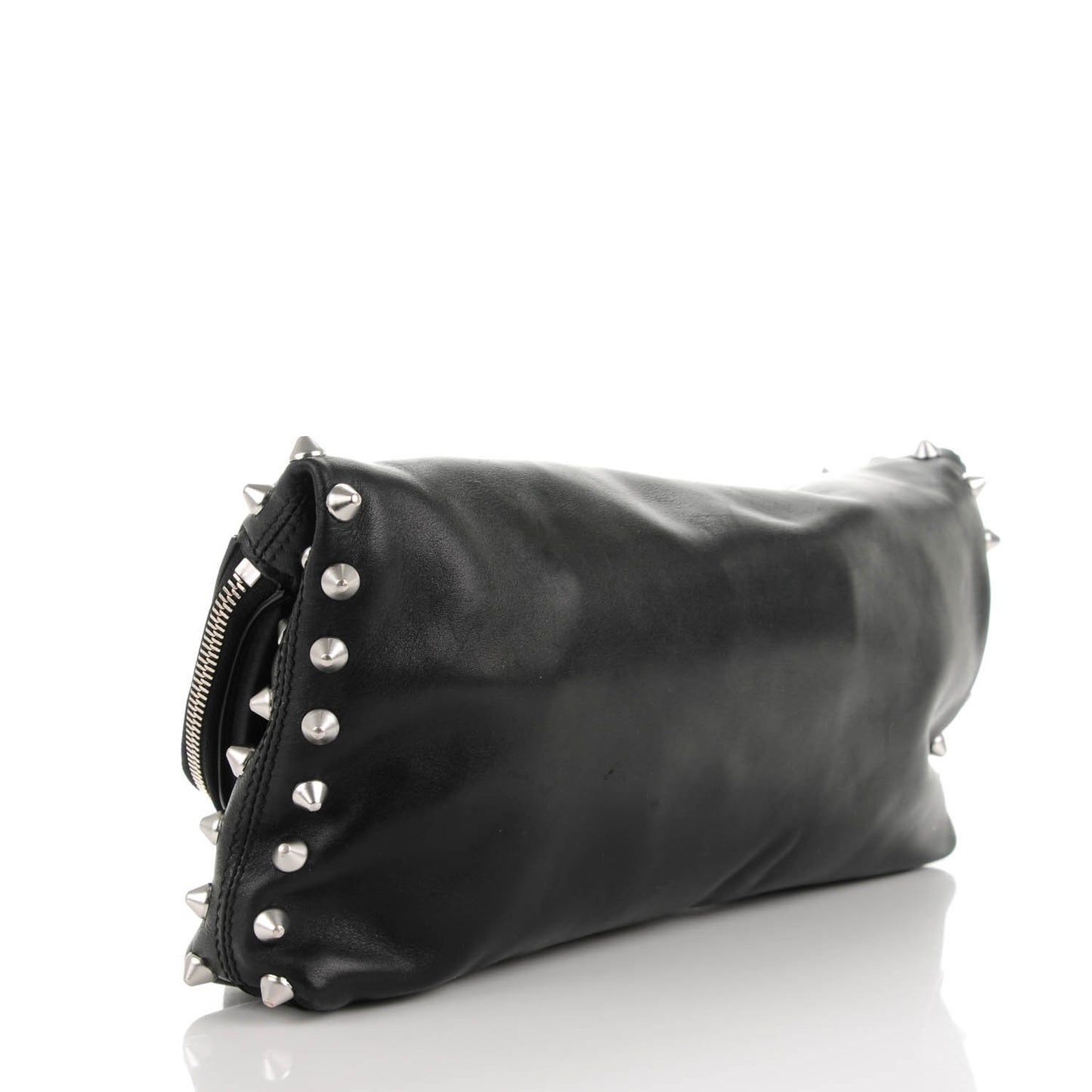 Calfskin Studded Padlock Skull Clutch Black