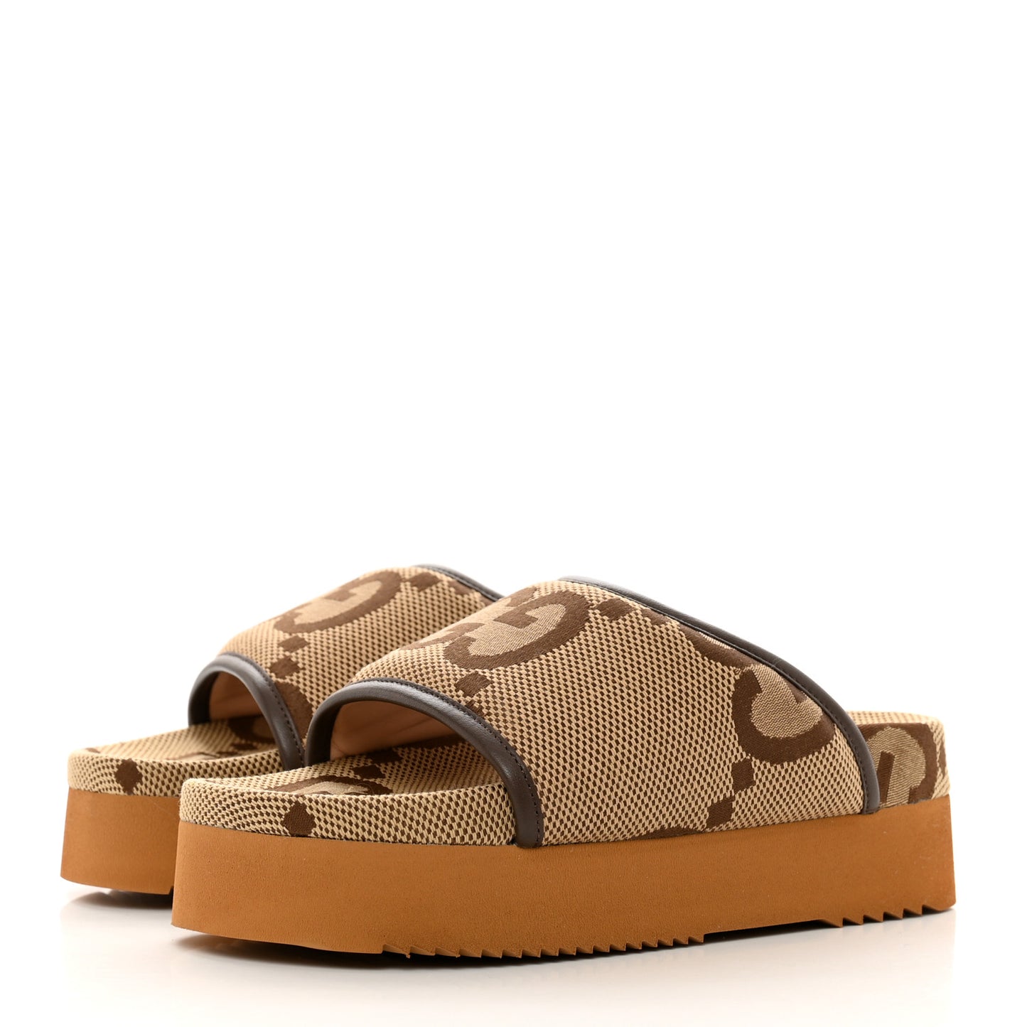 Monogram Jumbo GG Nappa Samoa Platform 40mm Slide Sandals 35 Camel Ebony New Acero