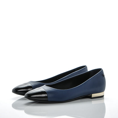 Chanel Lambskin Cap Toe Ballerina Flats 36 Navy Black 3 of 6