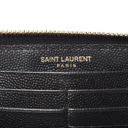 Saint Laurent Grain De Poudre Matelasse Chevron Monogram Zip Around Wallet Black 6 of 7