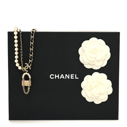 Chanel Lambskin Pearl Quilted Flap Necklace Gold Black Pearly White 6 of 6