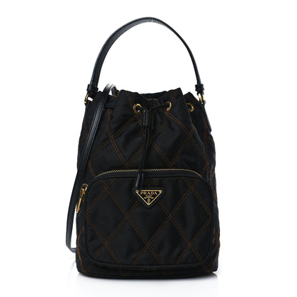 Prada Saffiano Tessuto Nylon Impunturato Quilted Mini Bucket Crossbody Bag Black 1 of 9