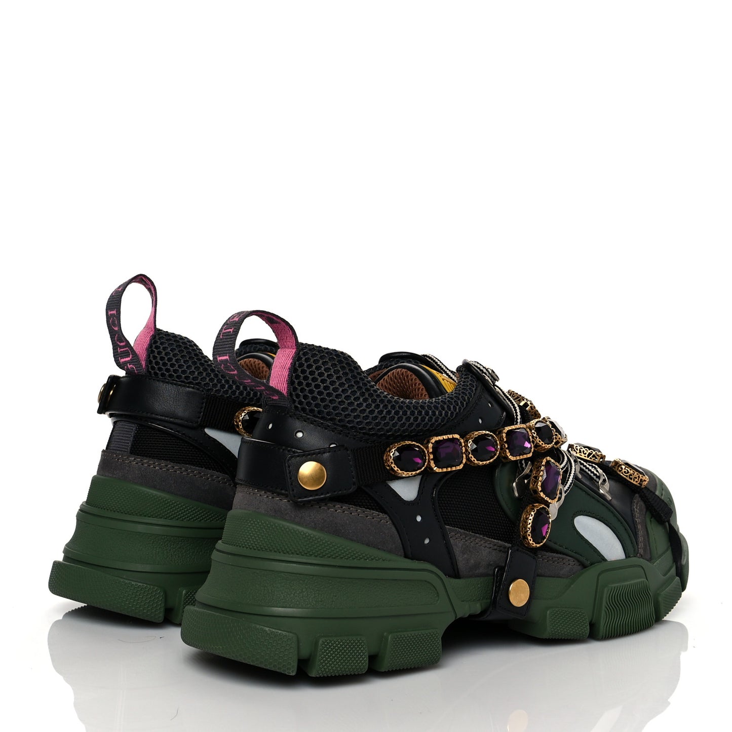 X SEGA Mesh Suede Calfskin Removable Crystals Mens Flashtrek Sneakers 8 Loess Black Olive Green