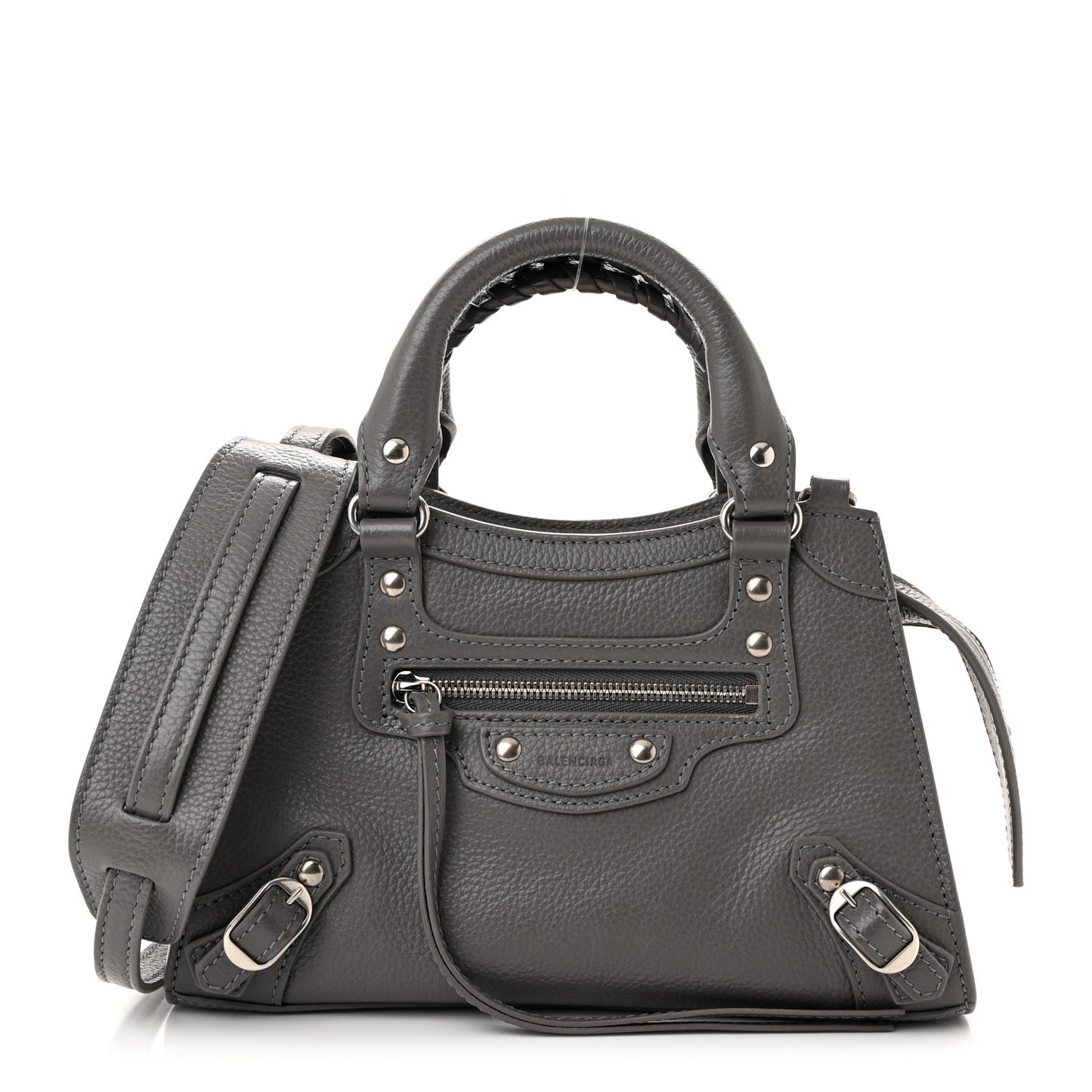 Grained Calfskin Neo Classic Silver Hardware Mini City Dark Grey
