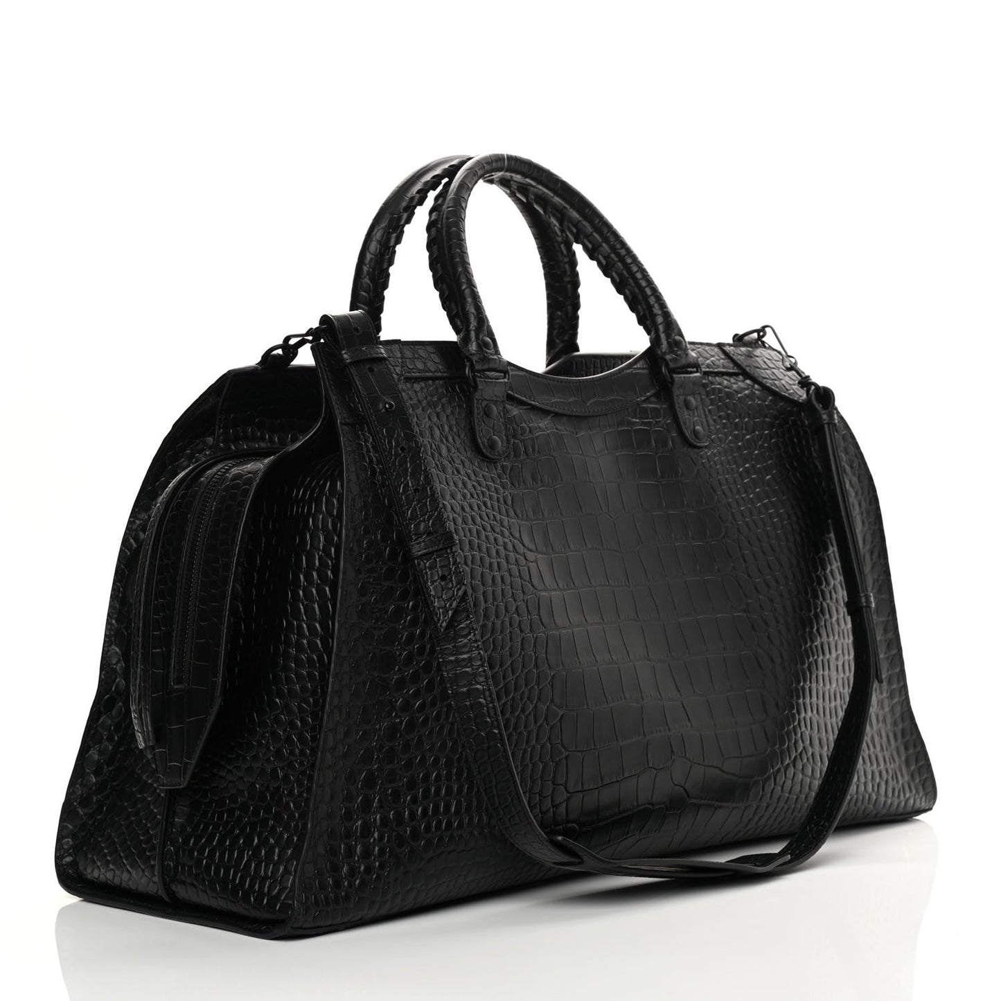 Semi Matte Calfskin Crocodile Embossed Neo Classic Black Hardware Large City Black