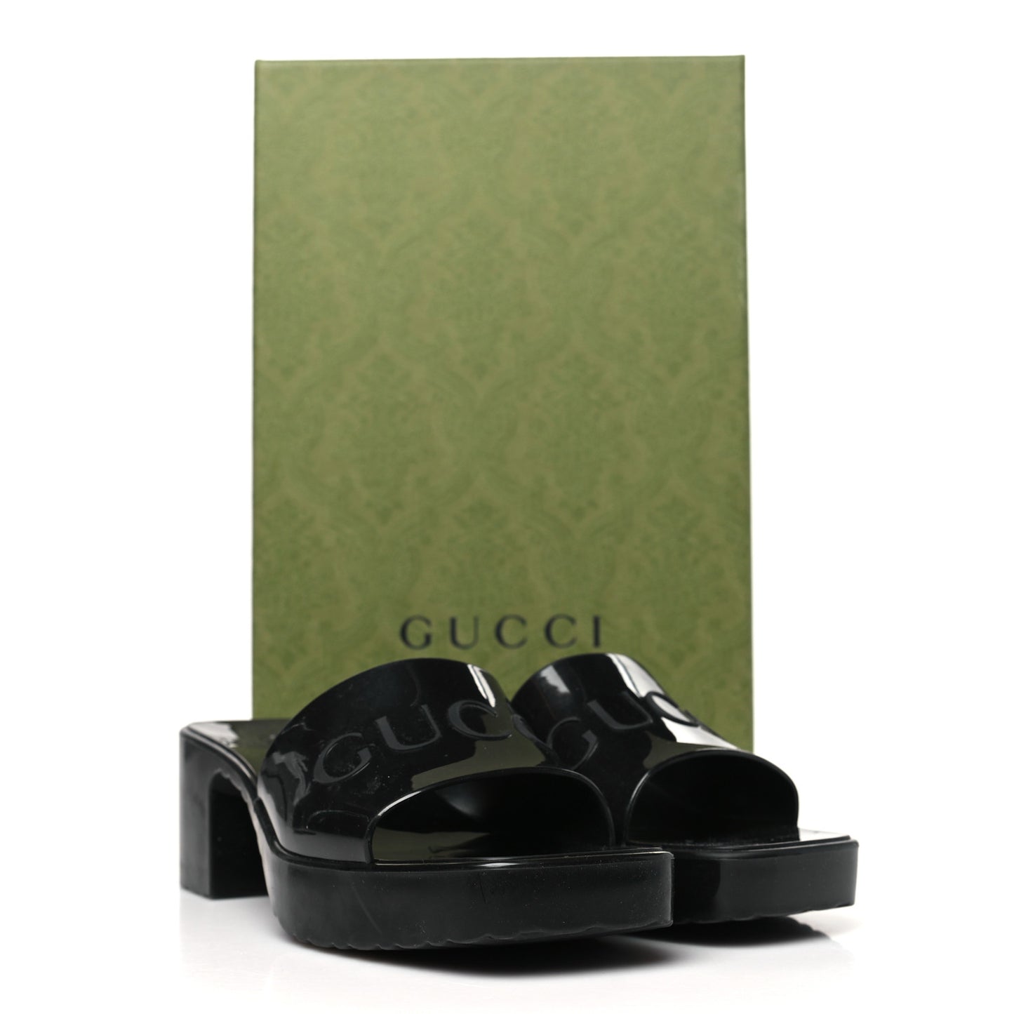 Rubber Gucci Logo Womens Platform 20/60mm Slide Sandals 36 Black