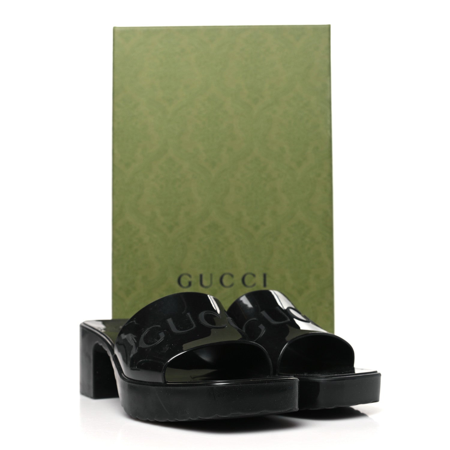 Gucci Rubber Gucci Logo Womens Platform 20/60mm Slide Sandals 36 Black 10 of 10