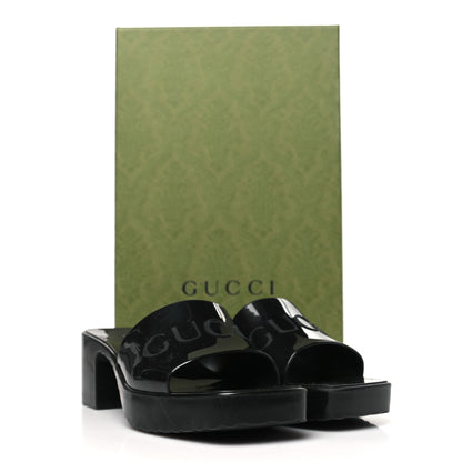Gucci Rubber Gucci Logo Womens Platform 20/60mm Slide Sandals 36 Black 10 of 10