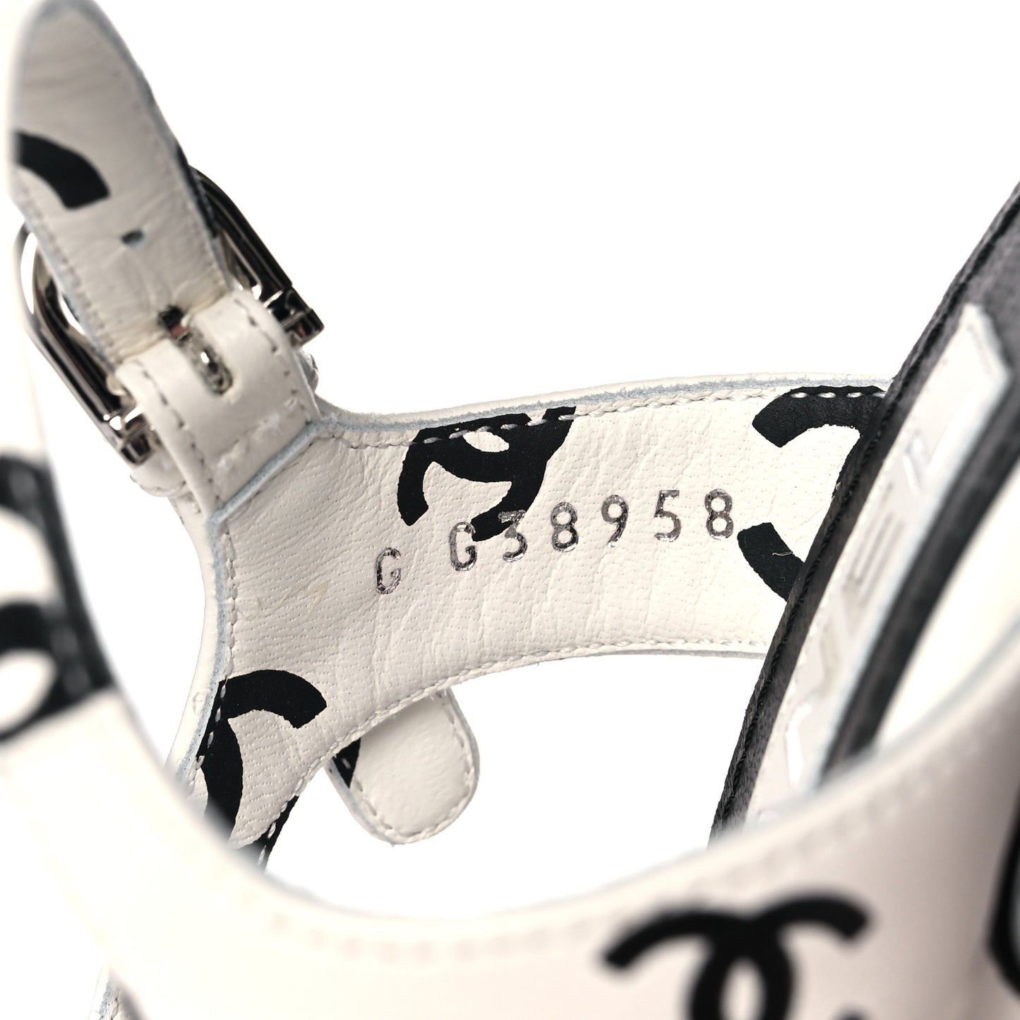Printed Lambskin Coco Beach Platform Sandals 39 White Black