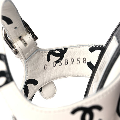 Chanel Printed Lambskin Coco Beach Platform Sandals 39 White Black 8 of 10