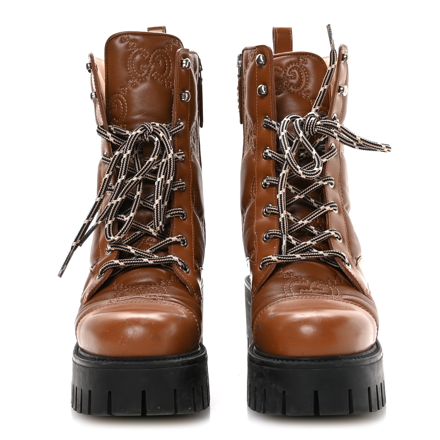 Gucci Cordovan Lux Nappa GG Matelasse Lace Up 60mm Combat Boots 36