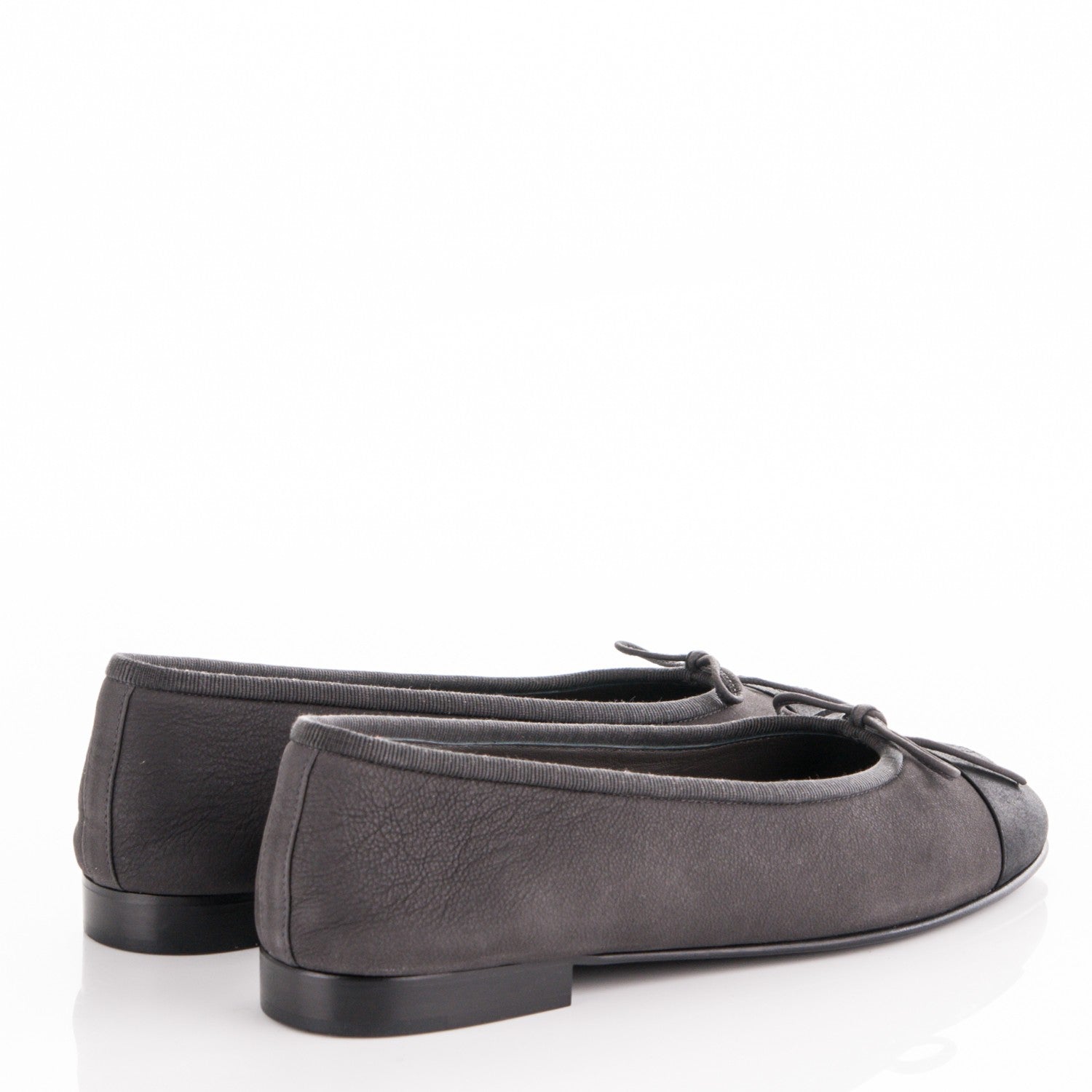Chanel Suede Lambskin Cap Toe CC Ballerina Flats 36.5 Grey Black 4 of 8