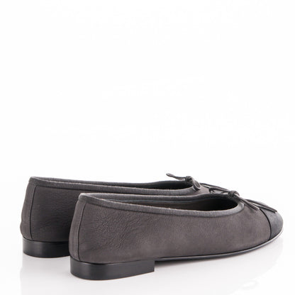 Chanel Suede Lambskin Cap Toe CC Ballerina Flats 36.5 Grey Black 4 of 8