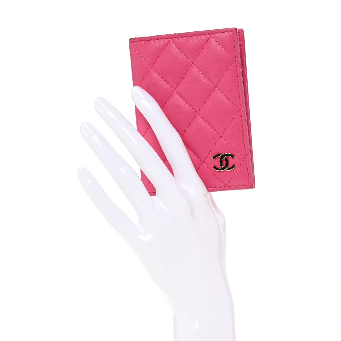Lambskin Quilted Card Holder Wallet Dark Pink