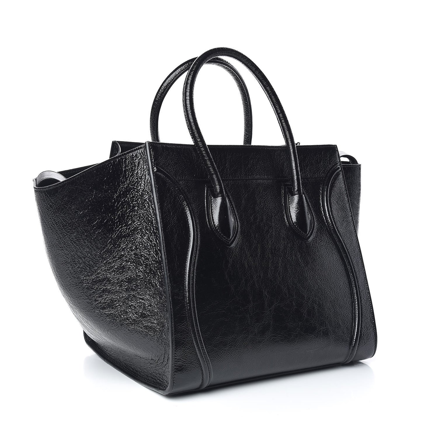 Crinkled Patent Calfskin Medium Phantom Luggage Black