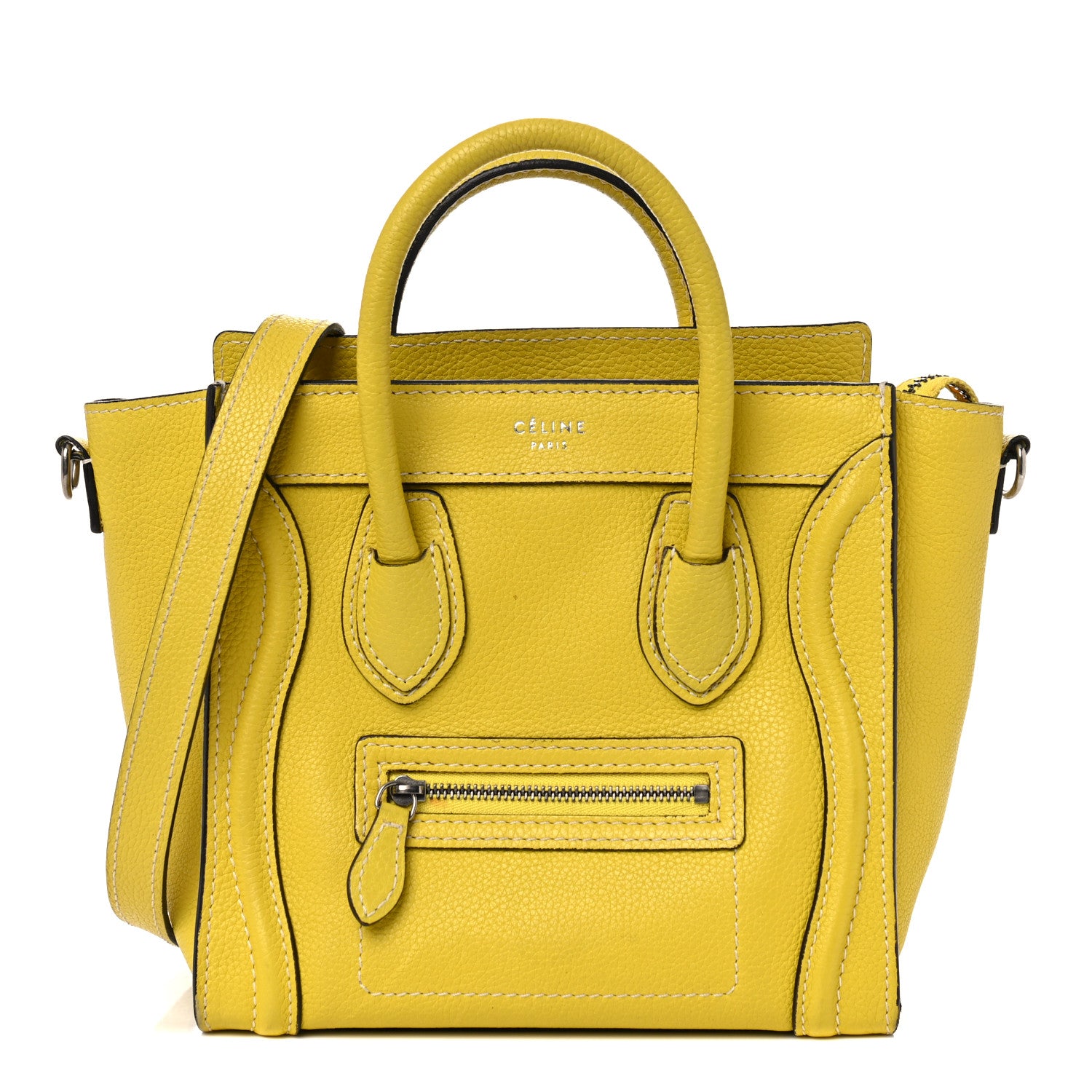 Celine Drummed Calfskin Nano Luggage Citron 1 of 18