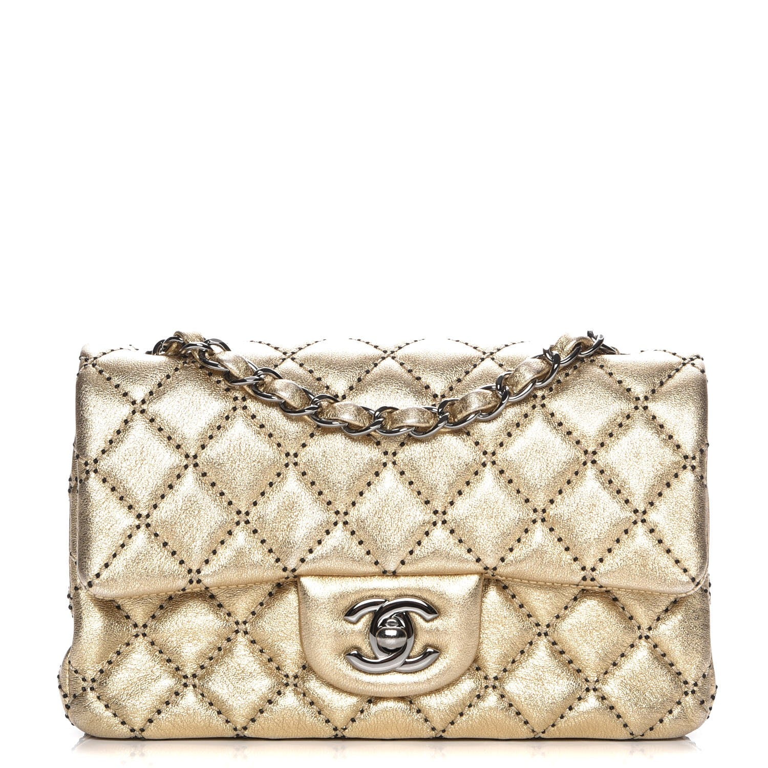 Chanel Metallic Lambskin Quilted Side Stitch Mini Rectangular Flap Gold 1 of 7
