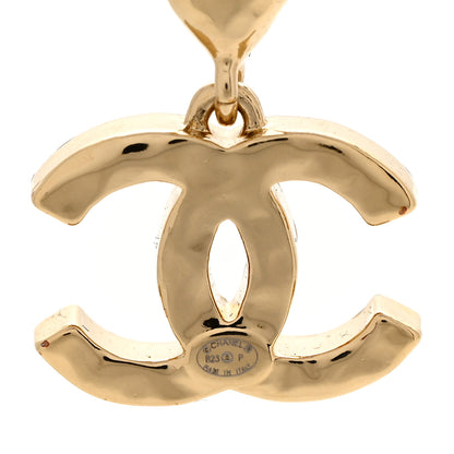 Chanel Metal Crystal CC Heart Hoop Long Drop Earrings Gold 4 of 4